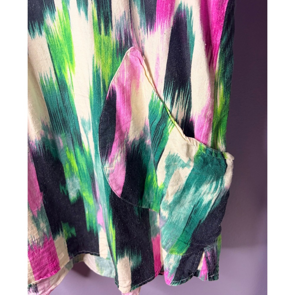 Colorful Lightweight Blouse Linen Blend Tunic Top Pockets 1X Beach Summer Casual - Picture 5 of 8